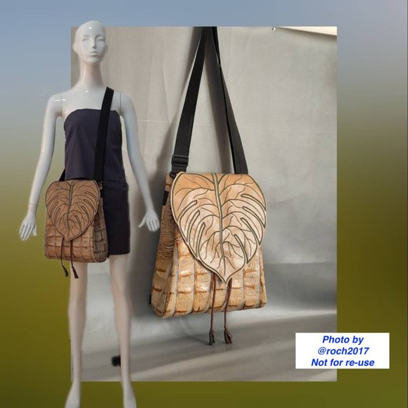 Monstera Leaf Leather Convertible Backpack - Picture 2 of 16